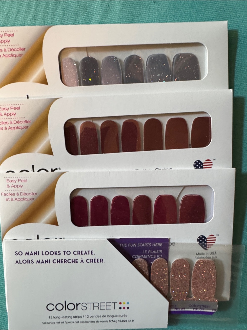 Color Street Rose, Burgundy & Sparkle Press-On Nail Strips